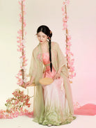 Song Dynasty Modern Hanfu Set with Changgan Temple Beizi and Mamian Slip Dress - Peach Willow Branch 桃柳枝 (Preorder)