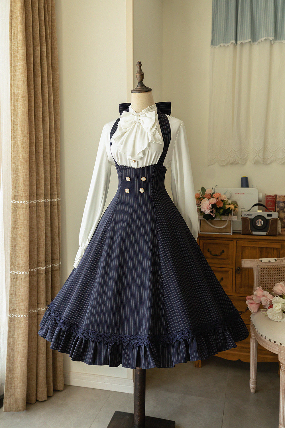 South of the Forest - Vintage Classic Lolita Halter JSK Dress, French Style Blouse