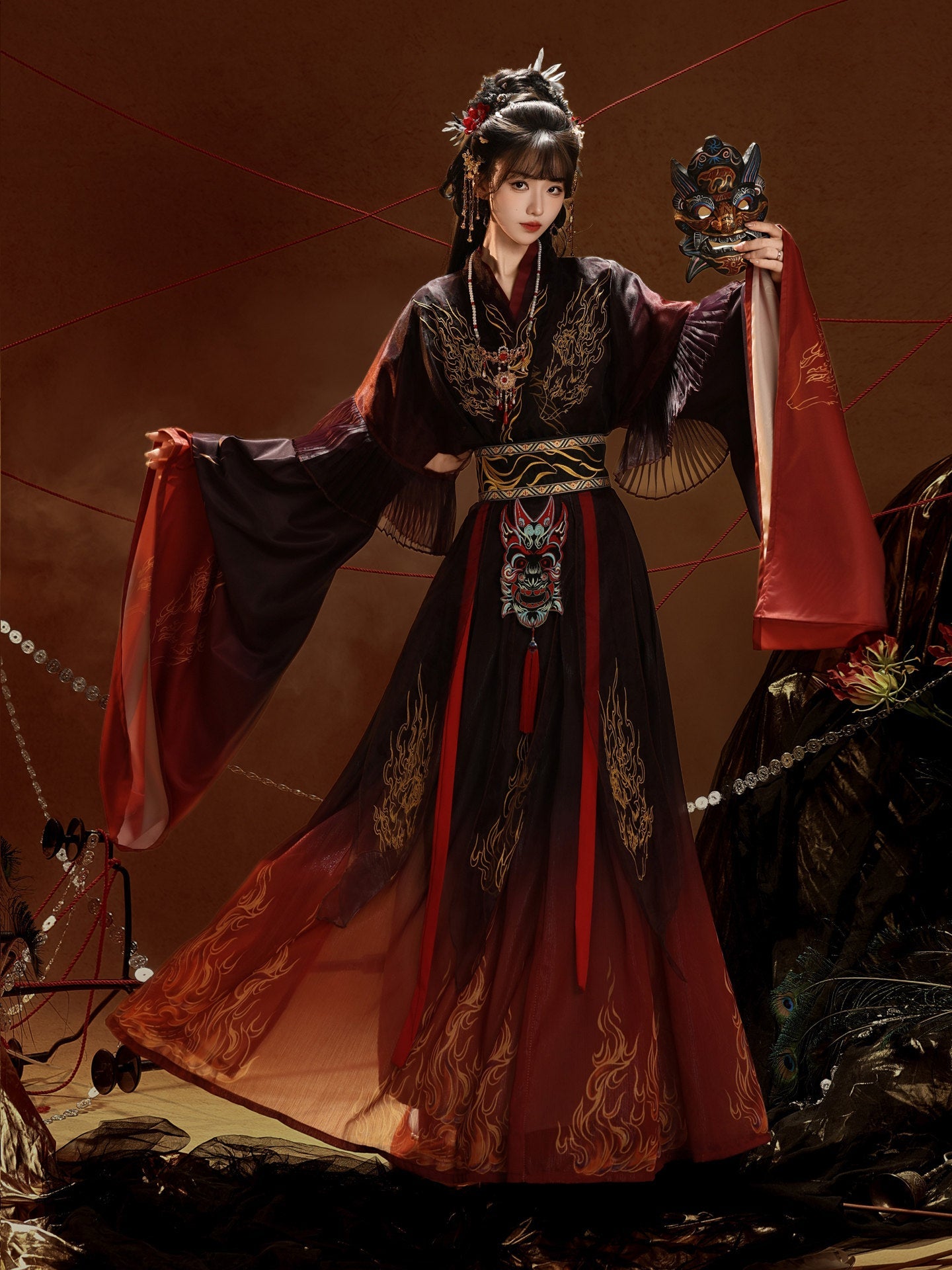 Burning Skies | Wei Jin Dynasty Nuo Opera Inspired Embroidered Hanfu