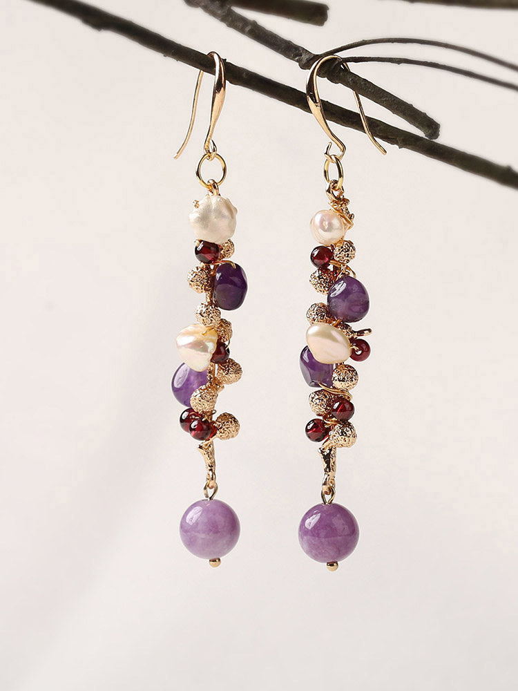 Lavender Pearl Drops Earrings | Cheongsam Jewelry