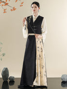 Ink Bamboo Embroidered New Chinese Style Vest & Contrast Long Skirt Set