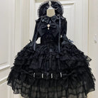 Dream Prelude - Dreamy Princess Lolita JSK Dress Suit, Tiered Lace Black JSK + Back Trailing Bow S