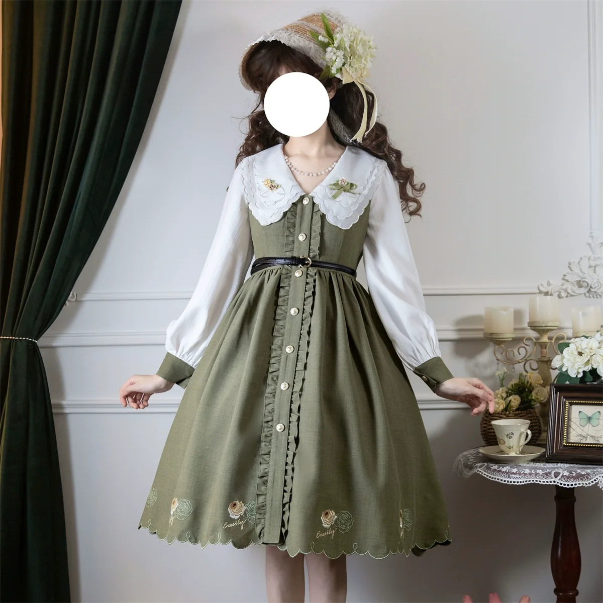 Window Rose - Classic Lolita OP Front Buttoned Embroidery Lolita Dress