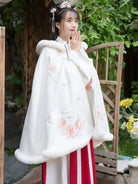 Flowers - Plus-size Hooded Fleece Cloak for Hanfu