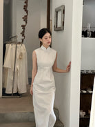Sleeveless Stripe Long Cheongsam | Chizao