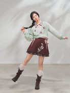 Hanfu Inspired Chinese Style Blouse & Retro Knit Mini Skirt Set 春日巴斯克