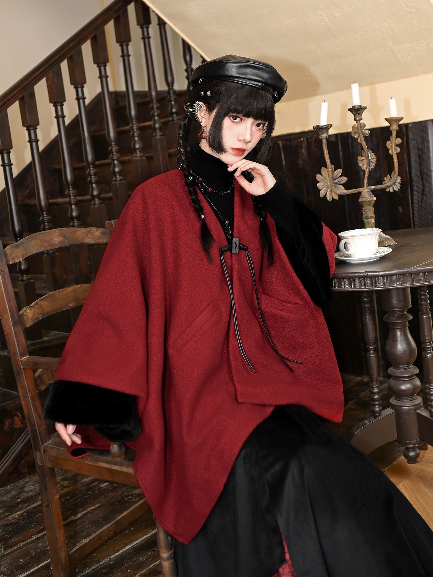 New Chinese Style Woolen Red Cape for Winter and New Year - Zhao Yuan 昭愿