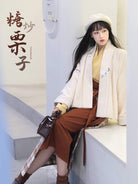 Song Dynasty Modern Hanfu Winter Plaid Spiral Skirt - Fried Chestnuts 糖炒栗子 (Preorder)