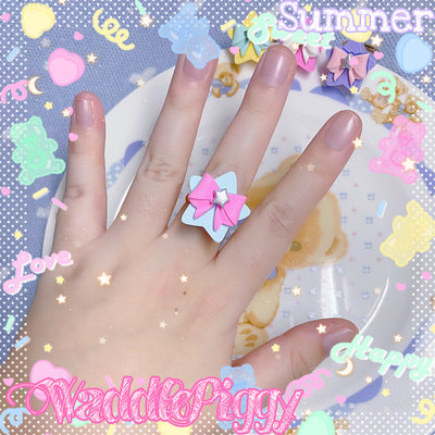 Sweet Lolita Adjustable Handmade Star Bow Lolita Ring