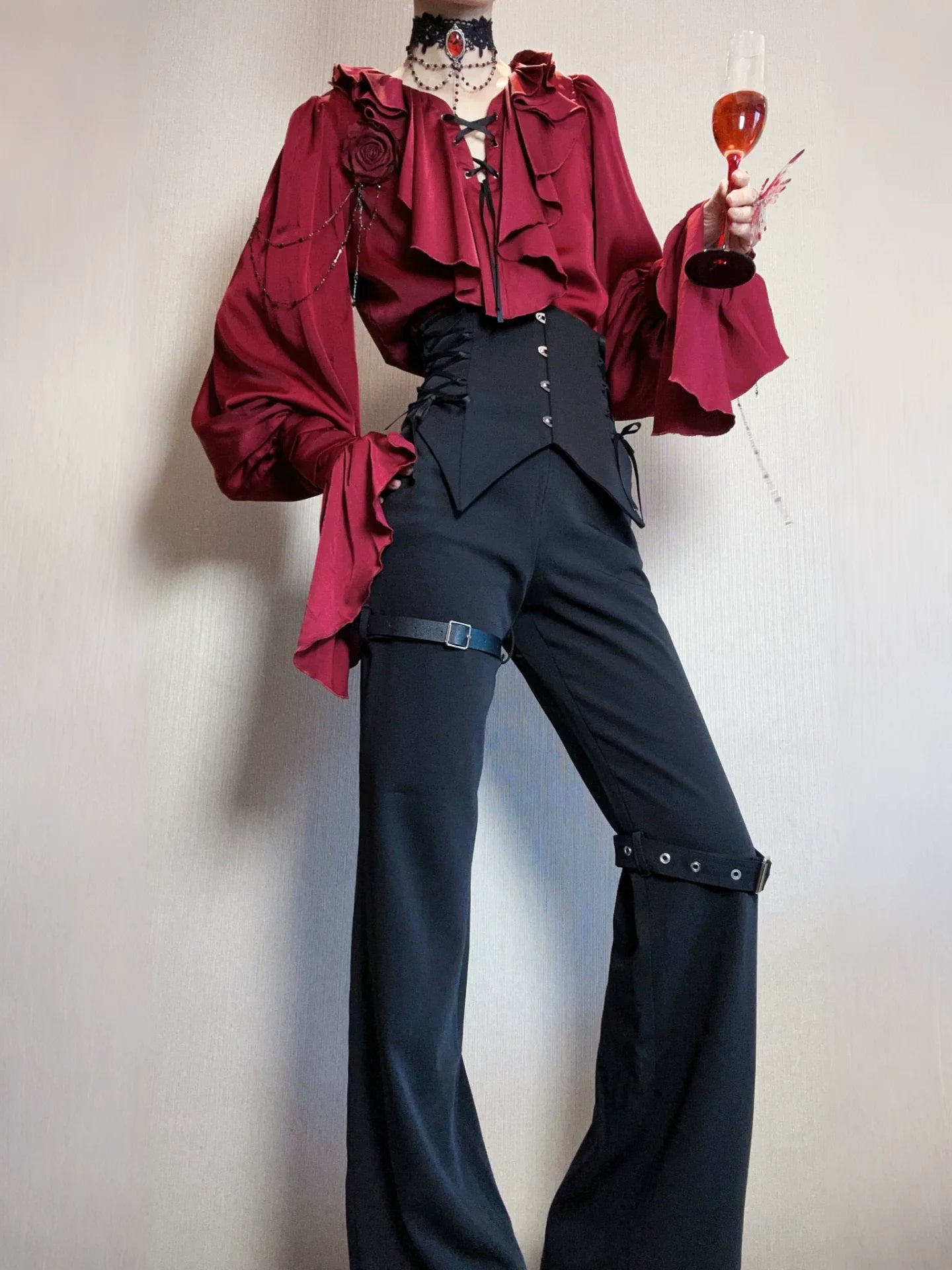 Ouji Lolita V-Line Backless Blouse & Slight Flare Pants