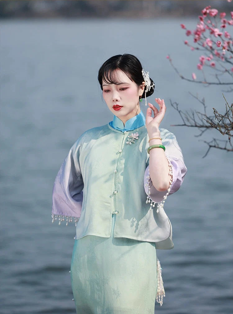 Yun Yan 云胭 Blushing Clouds 1920s Yuanling Round Collar Pearl Tassel Qipao Jacket