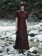 New Chinese Style Burgundy Cheongsam Dress - Chilan 赤阑