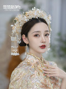 Snow Queen Aura - Hanfu Crystal Bridal Crown with Glass Flowers & Phoenix Design for Wedding Headpiece