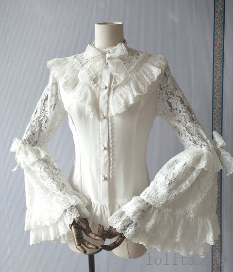 Time of the Day - Elegant Lolita Hime Sleeve White Blouse
