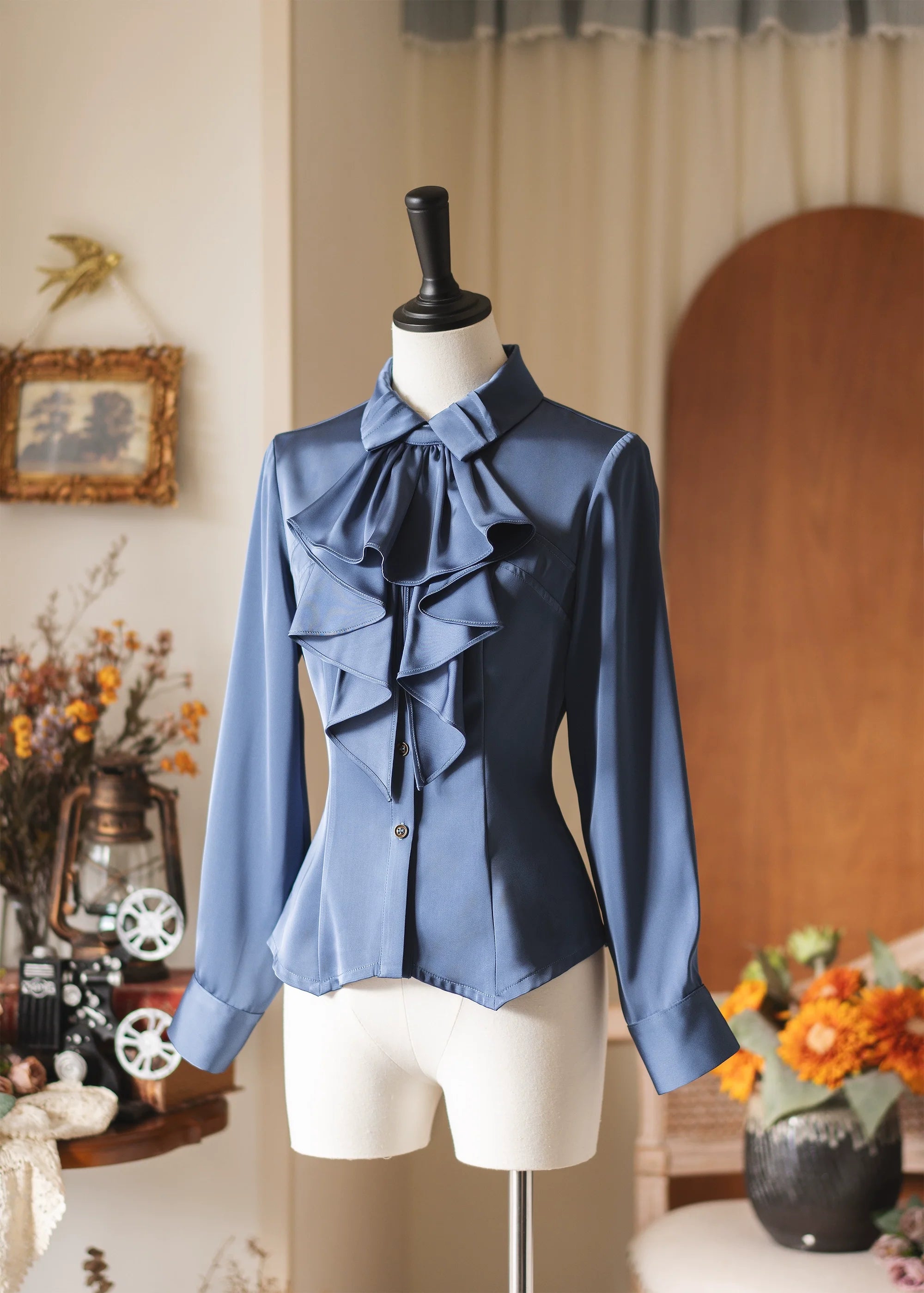 Forest Dew - Elegant Lolita Slim Fit Shirt, Detachable Jabot