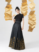 Chinese Blouse & Mamian Skirt Outfit | Golden Shadow Flower 金影昙花