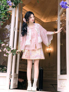 Ming Dynasty Modern Hanfu Half Sleeve Top and Mini Mamianqun - Peach Fragrance 梦桃香