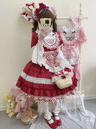 Strawberry Tea - Sweet Red Lolita OP Dress Short Sleeve Apron Dress