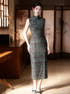 Sleeveless Diamond Geometric Midi Cheongsam | Under the Moon
