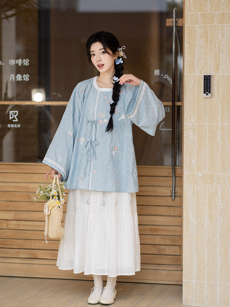 Tang Dynasty Crew Neck Shirt Cotton Skirt - Moving Spring Order 移春令 (Preorder)