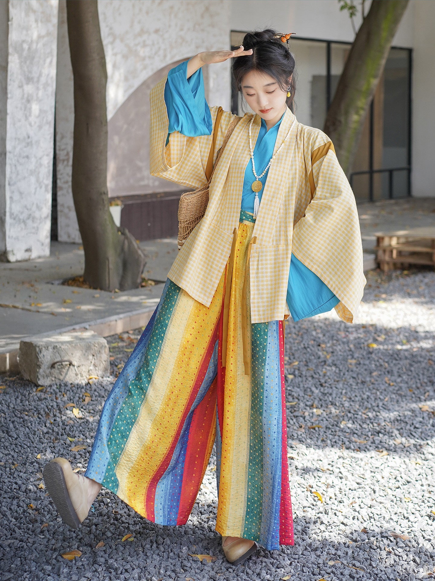 Caihong Tang 彩虹糖 Skittles Modernized Weijin Song Ru Tops & Wide Leg Trousers Set