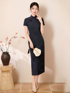 Short Sleeve Midi Cheongsam | Navy