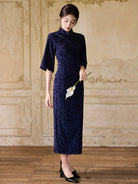 Mid Sleeve Long Cheongsam | Denim