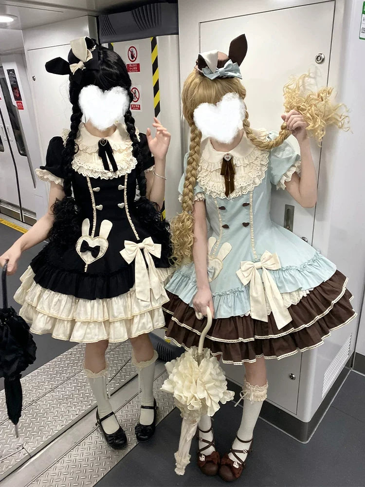 Creamy Bud - Old School Lolita OP Dress, Bunny Ear Heart Accent