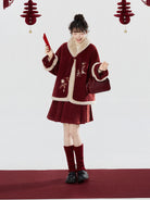Tang Dynasty Dunhuang Museum Red Woolen Coat and Mini Mamian Skirt - Fu Lu Mingchun 福鹿鸣春 (Preorder)