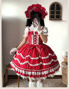 Polka Bailys - Old School Lolita JSK Suit, Red White Polka Dot Dress