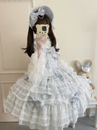 Dream Prelude - Dreamy Princess Lolita JSK Dress Suit, Tiered Lace Black
JSK + Back Trailing Bow S
