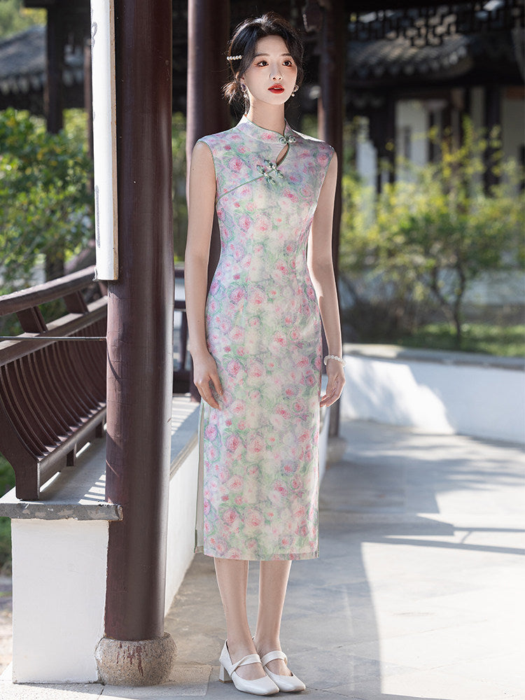 Sleeveless Floral Long Cheongsam | Eleanor