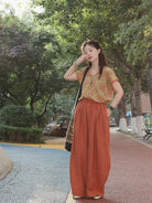 Peach Blossom 桃之夭夭 - Tang-Style Hanfu Half-Sleeve Top with Linen Pants (Preorder)
