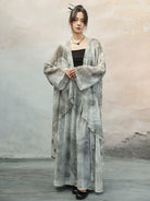 New Chinese Style Light and Breathable Graphite Texture Print Long Cardigan