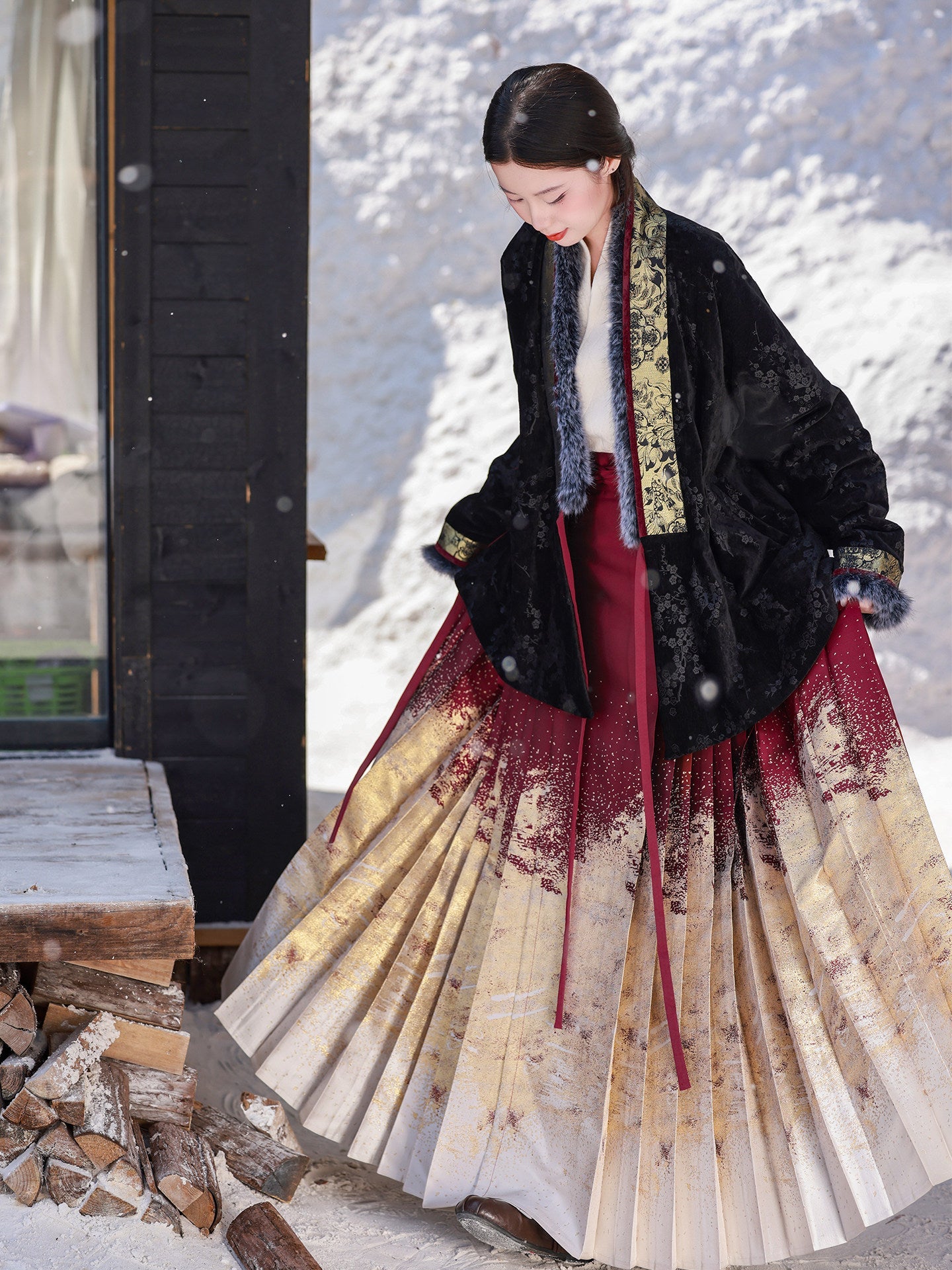 Ming Dynasty Style Hanfu Cross Front Bow Sleeve Padded Jacket with Pockets | Shuying 疏影