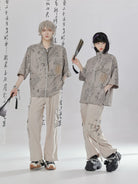 Sand Dunes - New Chinese Style Zipper Short Sleeve Shirt Overalls Cargo Pants