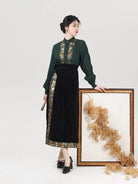 Song Dynasty Modern Hanfu Set with Long Sleeve Top and Spiral Skirt - Huayi 花溢 (Preorder)