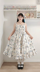 Meow Wreath - Classic Lolita Button Closure JSK Dress, Cat and Wreath Print