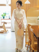 Halter Neck Long Cheongsam with Shawl | Jinzhu