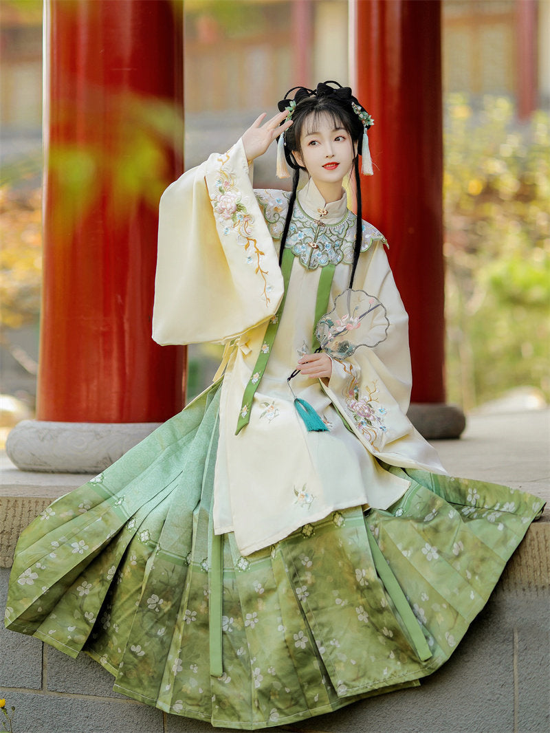 Ming Dynasty Embroidered Robe & Printed Horse Face Skirt | Lixia 立夏