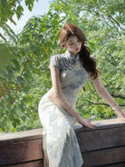 Short Sleeve Long Cheongsam | Porcelain