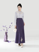 New Chinese Style Women Purple Embroidered Blouse with Fitted Mermaid Skirt - Xianglan 雪香兰 (Preorder)