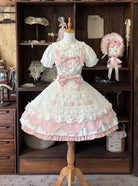 Cream Rosette Cake - Old School Lolita JSK Dress, Rose & Pearl Accents