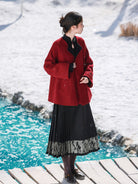 Tang Dynasty Modern Hanfu Wool Blend Jacket and Shorts - Coral Song 珊瑚颂 (Preorder)