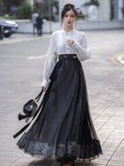 Chinese Long Sleeve Top & Sheer Mamian Skirt Outfit | Oriental Bone 东方骨