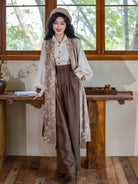 Chinese Sleeveless Robe with Cotton Linen Top & Wide Leg Pants | Southern French Holiday 南法假日