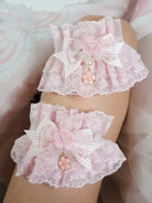 Sakura Pink Sweet Lolita Lace Cuffs, Floral Pendant