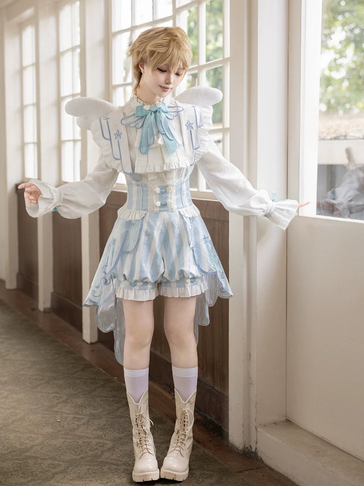 Angelic Covenant - Ouji Lolita Prince Outfit Set, Angel Wing Trailing