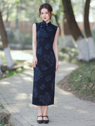 Sleeveless Floral Long Cheongsam | Midnight