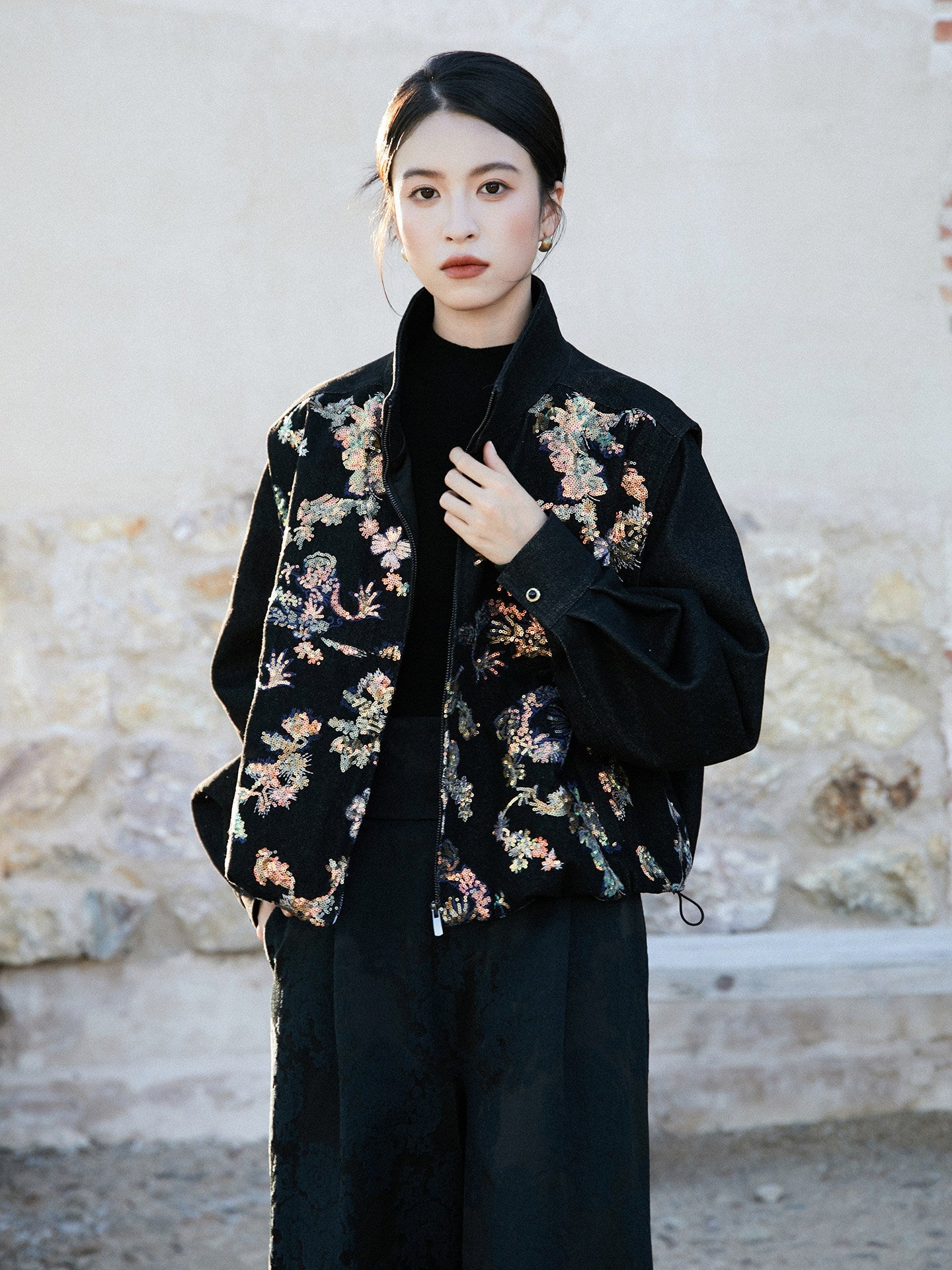 New Chinese Style Dragon Motif Sequin Oversized Jacket - Tunan 图南